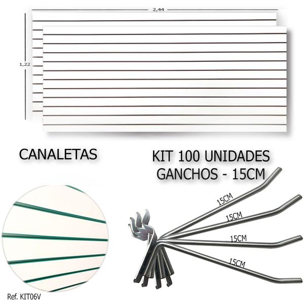 Imagem de 2 Paineis Canaletados - 2,44 x 1,22 + 100 Ganchos 15cm + Canaleta Verde