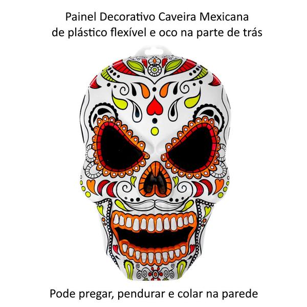 Imagem de 2 Painéis Caveira Mexicana 50cm Decorar Dia Bruxas Halloween