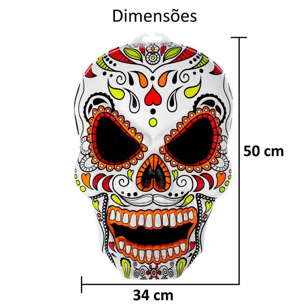 Imagem de 2 Painéis Caveira Mexicana 50cm Decorar Dia Bruxas Halloween