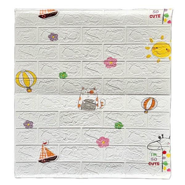 Imagem de 2 Painel Adesivo 3D Infantil Tijolo Branco Desenho 77x70cm