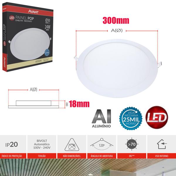 Imagem de 2 Painel Led 24w Redondo Embutir Neutro 4000K Bivolt Avant