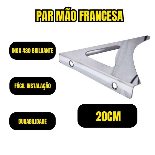 Imagem de 2 Pares Mão Francesa Inox 20cm Acompanha Kit Parafuso Bucha