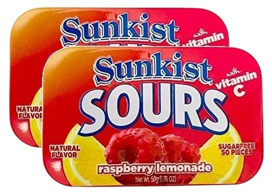 Imagem de 2 PASTILHAS Bala Sunkist Sours Raspberry Lemonade Lata 50g