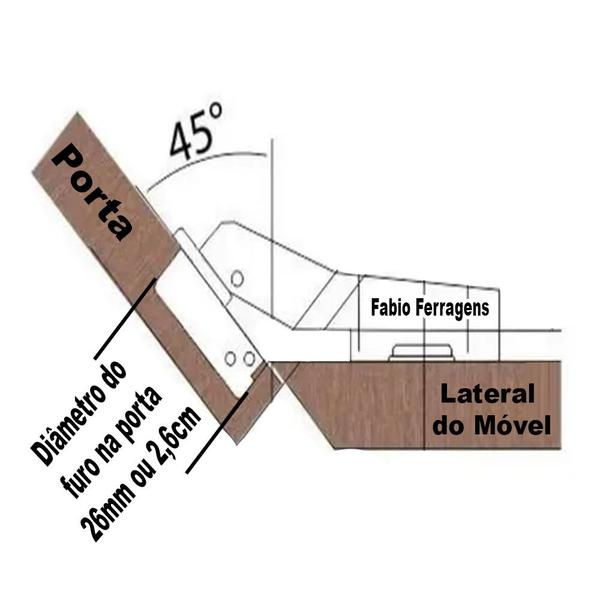 Imagem de 2 Peças - Dobradiça Pequena Para Armario 45 Graus De 26mm