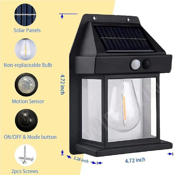 Imagem de 2 Peças Luminária de Parede Externa Com Energia Solar Arandela LED Lâmpada Com Sensor de Presença Resistente Á Água