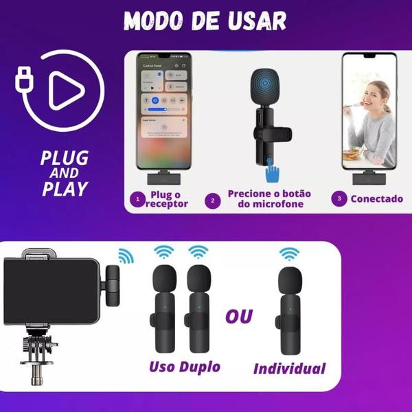 Imagem de 2 peças Microfone de lapela sem fio para telefone (Type C), microfone duplo sem fio para gravação de vídeo