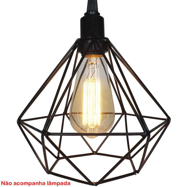 Imagem de 2 Pendente Aramado Diamante Luminária Lustre Luxo Pequeno Teto Retrô Agp Ilumini Industrial