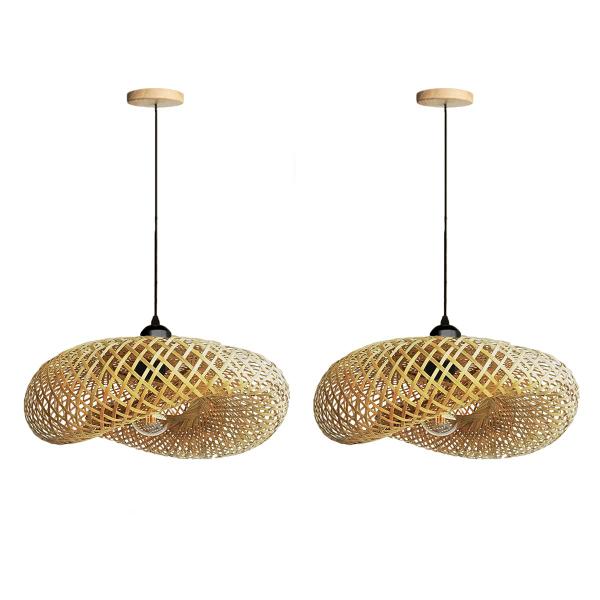 Imagem de 2 Pendente Bambu De Fibra Natural Artesanal E27 Quarto Nat01