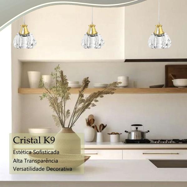 Imagem de 2 Pendente Cristal K9 Lavabo Metal Dourado G9 Bet13 + Led