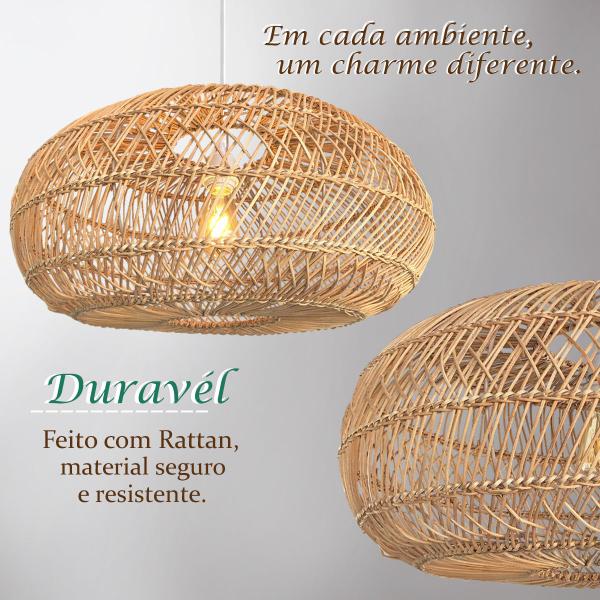 Imagem de 2 Pendente De Fibra Natural Rattan Rustico E27 Sala Nat75