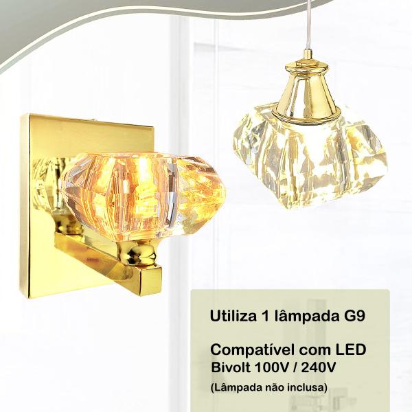 Imagem de 2 Pendente E Arandela De Cristal Para Quarto Dourado G9