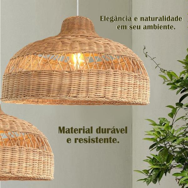 Imagem de 2 Pendente Fibra Natural Artesanal Boho Rattan Bancada Nat77