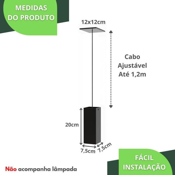 Imagem de 2 Pendente Industrial Preto Quadrado Moderno Luminária ELG