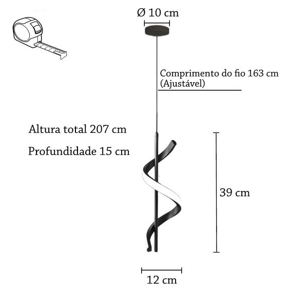 Imagem de 2 Pendente Led Moderno Espiral Preto 10W Cabeceira Bet30