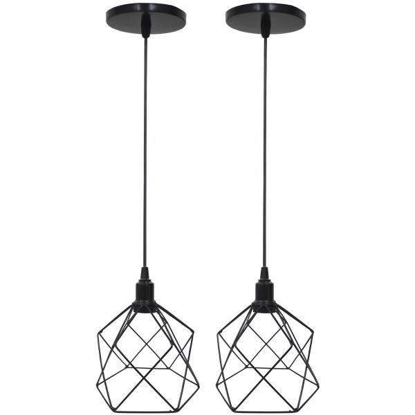 Imagem de 2 Pendentes Aramado Cálice Luminária Lustre Luxo Teto Retrô Vintage Preto Agp Ilumini Industrial