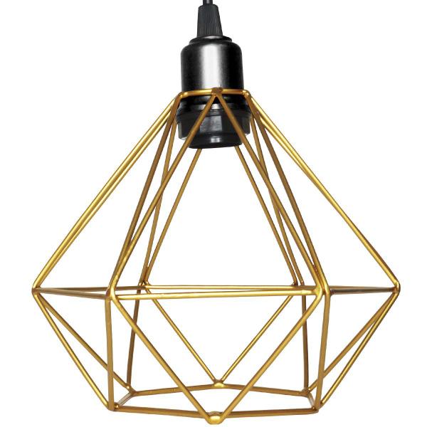 Imagem de 2 Pendentes Aramado Diamante Luminária Lustre P Teto Retrô Vintage Industrial Balcão Dourado