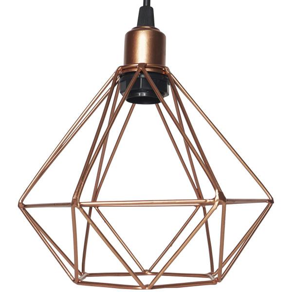 Imagem de 2 Pendentes Aramado Diamante Luminária Lustre Retrô Balcão Cobre Rose Gold + 2 Lâmpadas Led ST64