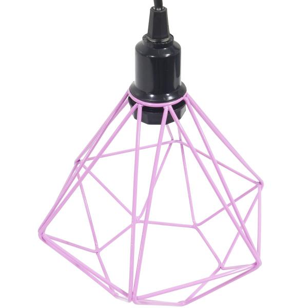 Imagem de 2 Pendentes Aramado Diamante Teto Luminária Retrô Balcão Agp Rosa + 2 Lâmpadas Led ST64 Vintage