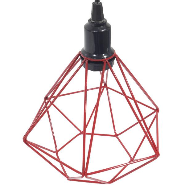 Imagem de 2 Pendentes Aramado Diamante Teto Luminária Retrô Balcão Agp Vermelho + 2 Lâmpadas Led ST64 Vintage