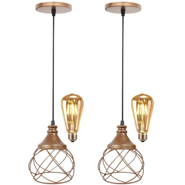 Imagem de 2 Pendentes Aramado Esfera Balonê Cobre Rose Gold + 2 Lâmpadas Lustre Luminária Sala Cozinha Balcão