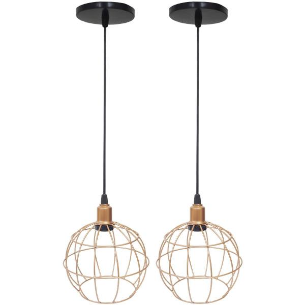 Imagem de 2 Pendentes Aramado Globo Luminária Lustre Luxo Teto Retrô Vintage Balcão Agp Ilumini Industrial