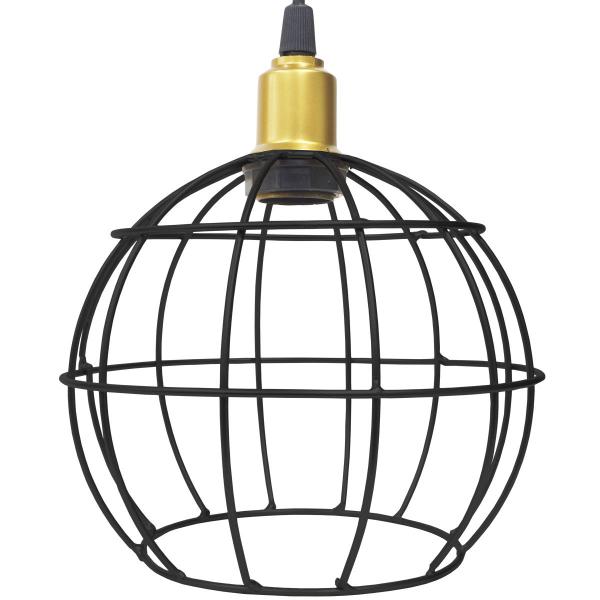 Imagem de 2 Pendentes Aramado Globo Luminária Lustre Retrô Balcão Preto Dourado + 2 Lâmpadas Led ST64 Teto