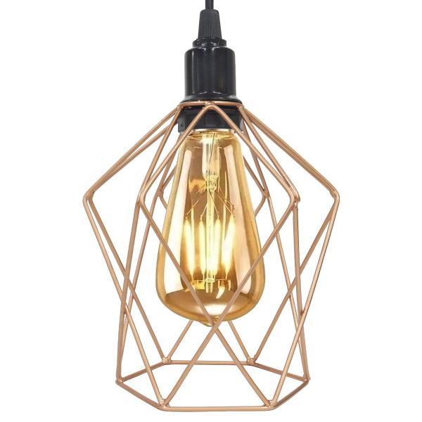 Imagem de 2 Pendentes Aramado Teto Cálice P Luminária Lustre Retrô Balcão + Lâmpada Led ST64 Cobre Rose Gold