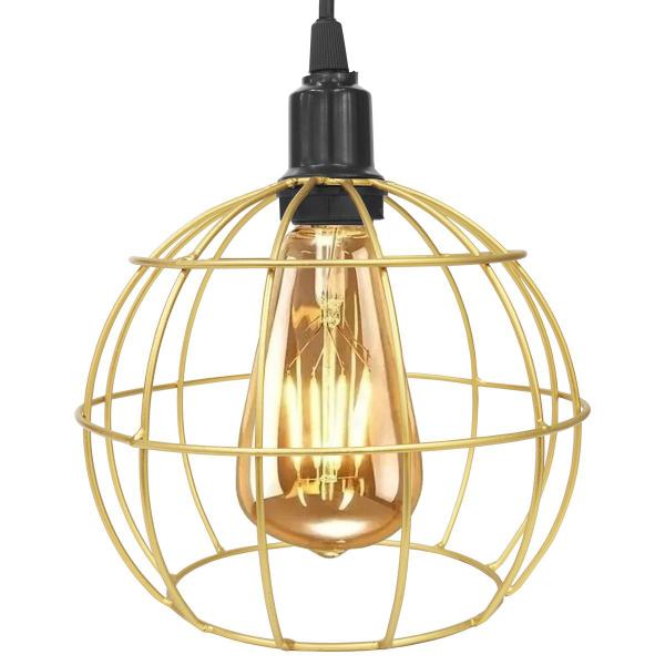 Imagem de 2 Pendentes Aramado Teto Globo Luminária Lustre Retrô Balcão + Lâmpada Led ST64 Vintage Dourado