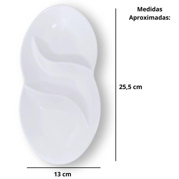 2 Petisqueiras de 25,5 Cm Branca 3 Divisorias + 4 Pratos Retos 27 Cm Melamina Profissional Bestfer Imagem de 2 Petisqueiras de 25,5 Cm Branca 3 Divisorias + 4 Pratos Retos 27 Cm Melamina Profissional Bestfer