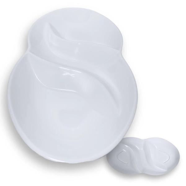 2 Petisqueiras de 25,5 Cm Branca 3 Divisorias + 4 Pratos Retos 27 Cm Melamina Profissional Bestfer Imagem de 2 Petisqueiras de 25,5 Cm Branca 3 Divisorias + 4 Pratos Retos 27 Cm Melamina Profissional Bestfer