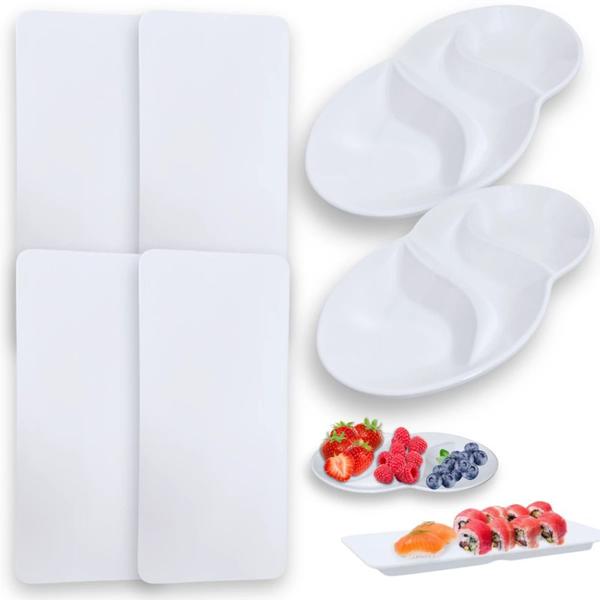 2 Petisqueiras de 25,5 Cm Branca 3 Divisorias + 4 Pratos Retos 27 Cm Melamina Profissional Bestfer Imagem de 2 Petisqueiras de 25,5 Cm Branca 3 Divisorias + 4 Pratos Retos 27 Cm Melamina Profissional Bestfer