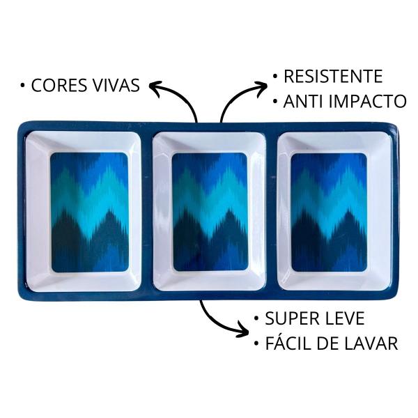 Imagem de 2 Petisqueiras Retangular 3 Divisões p/ Servir Petiscos 34cm