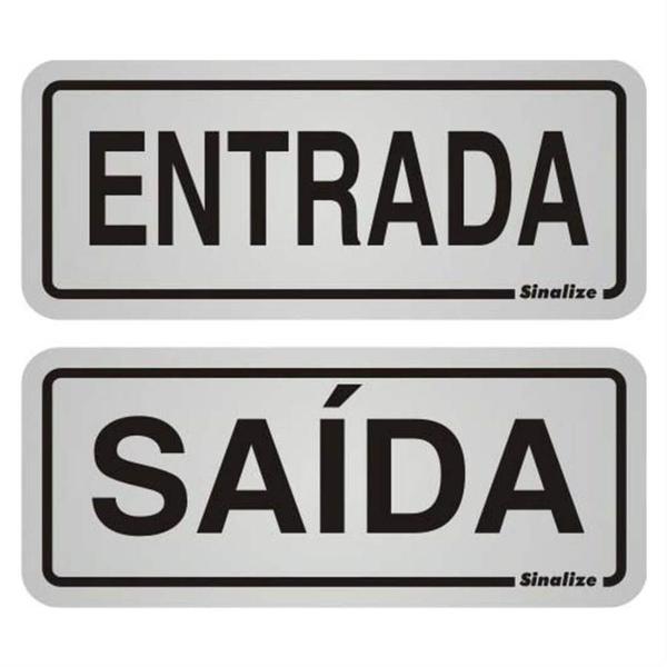 Imagem de 2 Placas de Alumínio Auto-Adesiva 5x12cm Entrada / Saída - 900 BD - SINALIZE