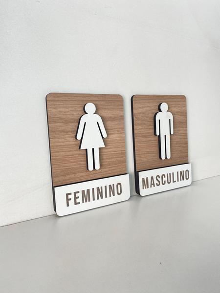 Imagem de 2 Placas de sinalização Masculino e Feminino Gravado em mdf