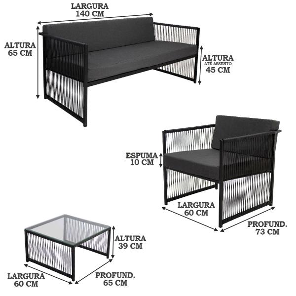 Imagem de 2 Poltronas 01 Namoradeira e 1 Mesa Centro Santiago Fio Fibra Ferro Encosto e Assento Estofado