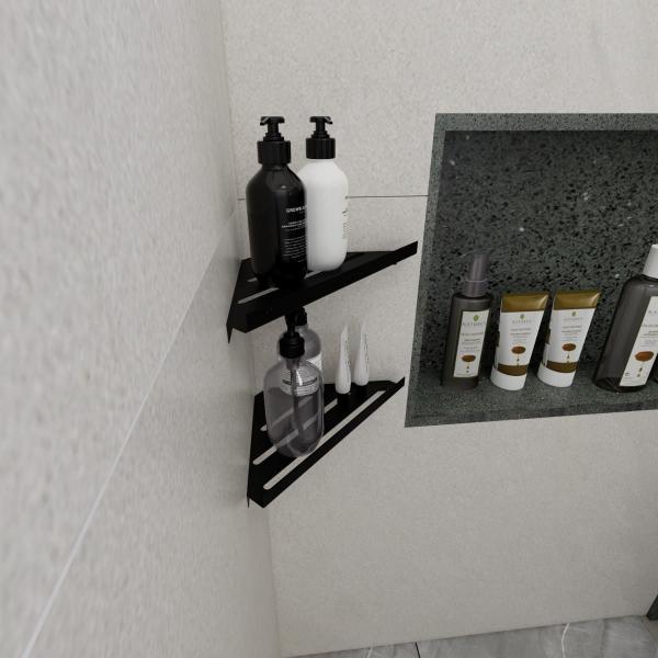 Imagem de 2 Porta Suporte Canto Parede Shampoo Sabonete Suporte Preto