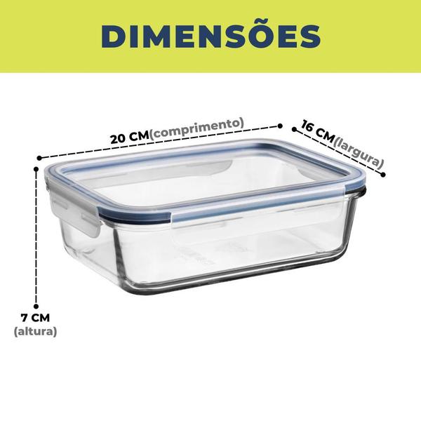 Imagem de 2 Pote De Vidro Retangular 1040ml Marmita C/ Tampa Hermética