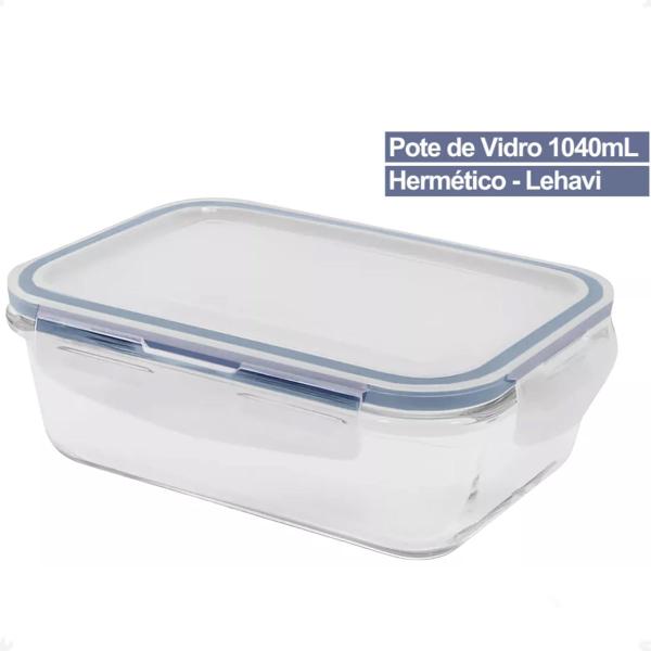 2 Pote Hermético borossilicato Retangular 1040ml Microondas - Lehavi Imagem de 2 Pote Hermético borossilicato Retangular 1040ml Microondas