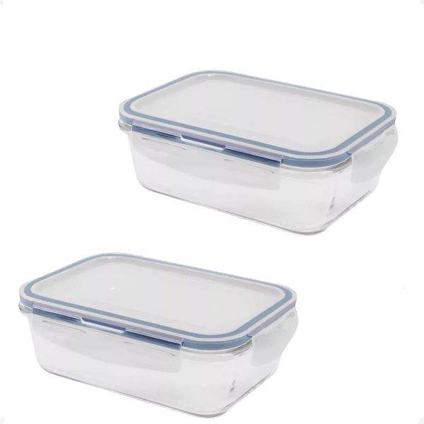 2 Pote Hermético borossilicato Retangular 1040ml Microondas - Lehavi Imagem de 2 Pote Hermético borossilicato Retangular 1040ml Microondas