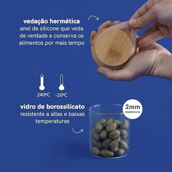 Imagem de 2 Pote Hermético Vidro Bambu 400Ml Mantimentos Alimentos