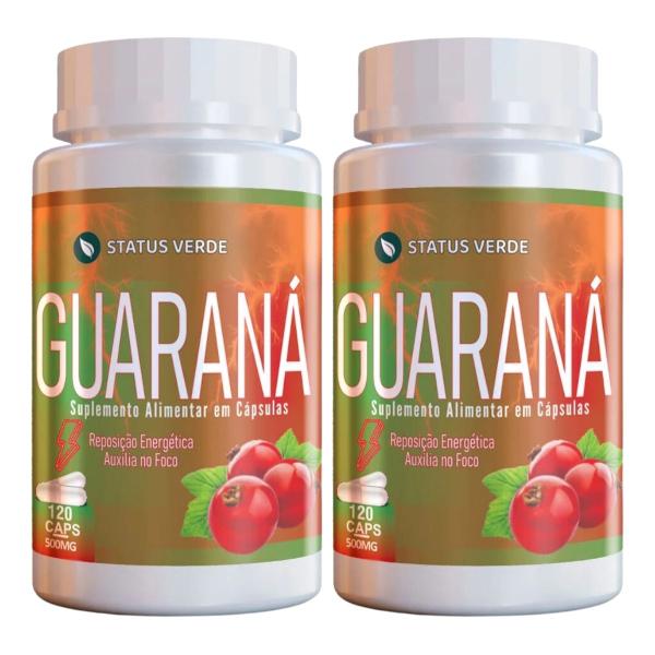 Imagem de 2 Potes Guaraná 100% Natural Status Verde - Kit 240 Cápsulas de 500mg 