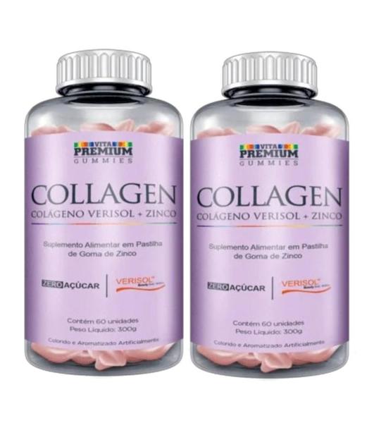 Imagem de 2 Potes Gummies Collagen Verisol + Zinco Uva Com 60 Gomas