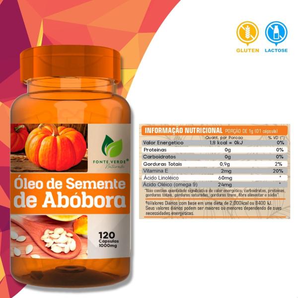 2 Potes Óleo de Semente de Abóbora 1000mg Kit 240 Cáps - Fonte Verde Imagem de 2 Potes Óleo de Semente de Abóbora 1000mg Kit 240 Cáps - Fonte Verde
