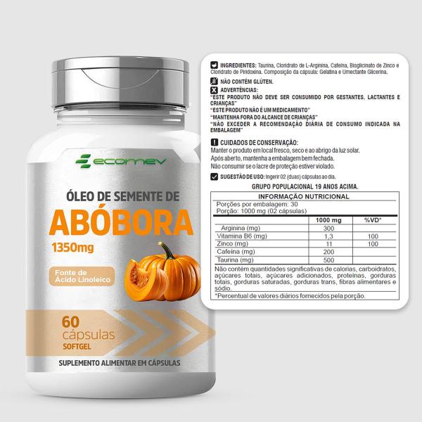 Imagem de  2 Potes Oleo De Semente De Abobora + Vit E 1350mg 120cáps Ecomev