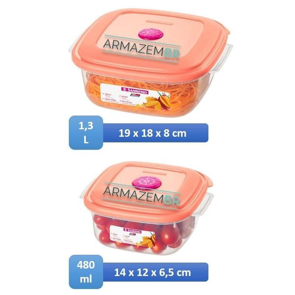 Imagem de 2 Potes Plásticos Alimentos Geladeira Cozinha 455/22 - Rosa