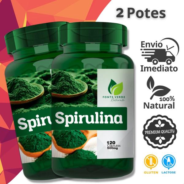 Imagem de 2 Potes Spirulina Natural Kit 240 Cáps - fonte Verde