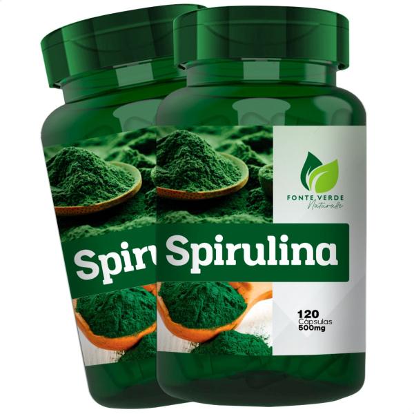 Imagem de 2 Potes Spirulina Natural Kit 240 Cáps - fonte Verde