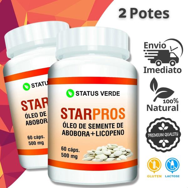 Imagem de 2 Potes Starpros Óleo de Semnte de Abóbora + Licopeno Kit 120 Cáps - Status Verde