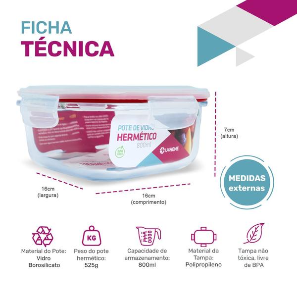 Imagem de 2 Potes Vidro Herméticos Tampa Silicone Vedação 1520ml e 800ml