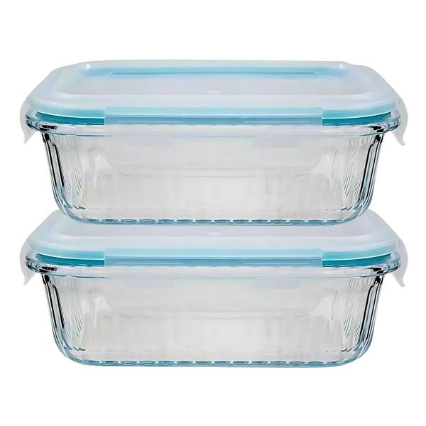 2 Potes Vidro Retangular Hermético 370ml - Quality House - Qhouse Com e Importadora de Ud Imagem de 2 Potes Vidro Retangular Hermético 370ml - Quality House